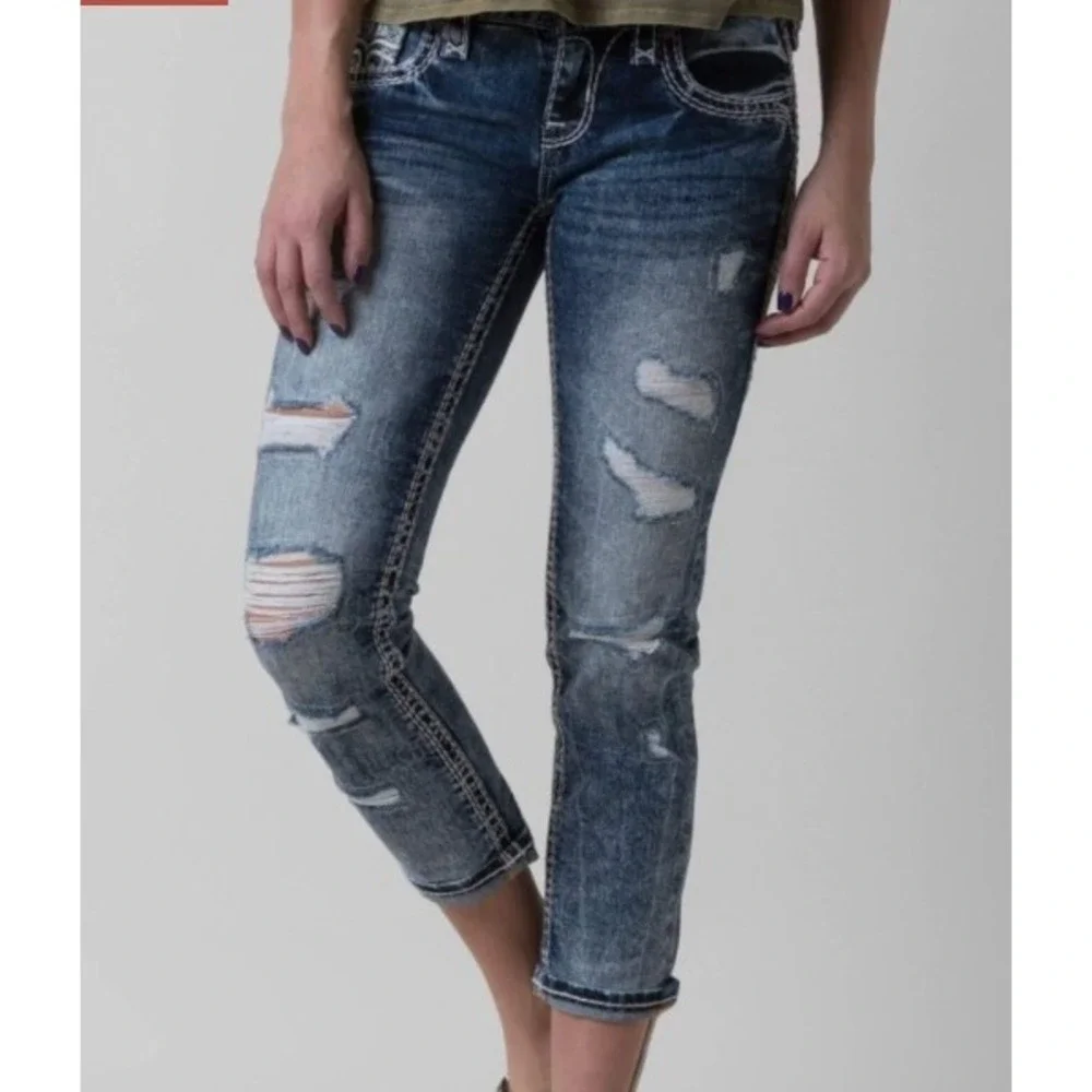 Rock Revival Jeans Womens 28 (29x25‎ ACTUAL) Jena Blue Distressed Embellished